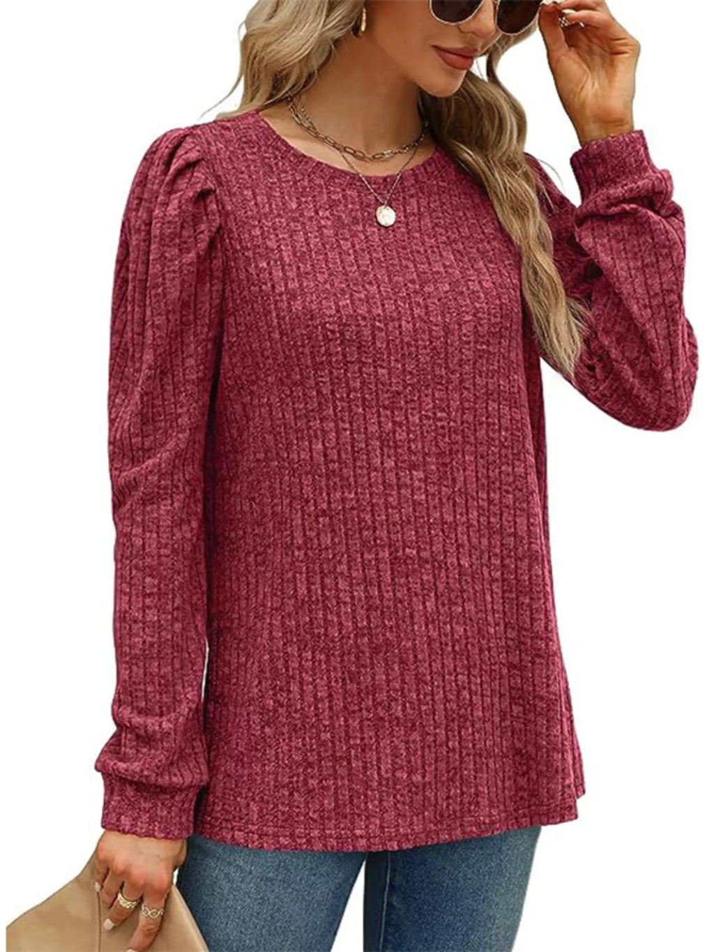 Ribbed Knit Top Puff Sleeves (3)