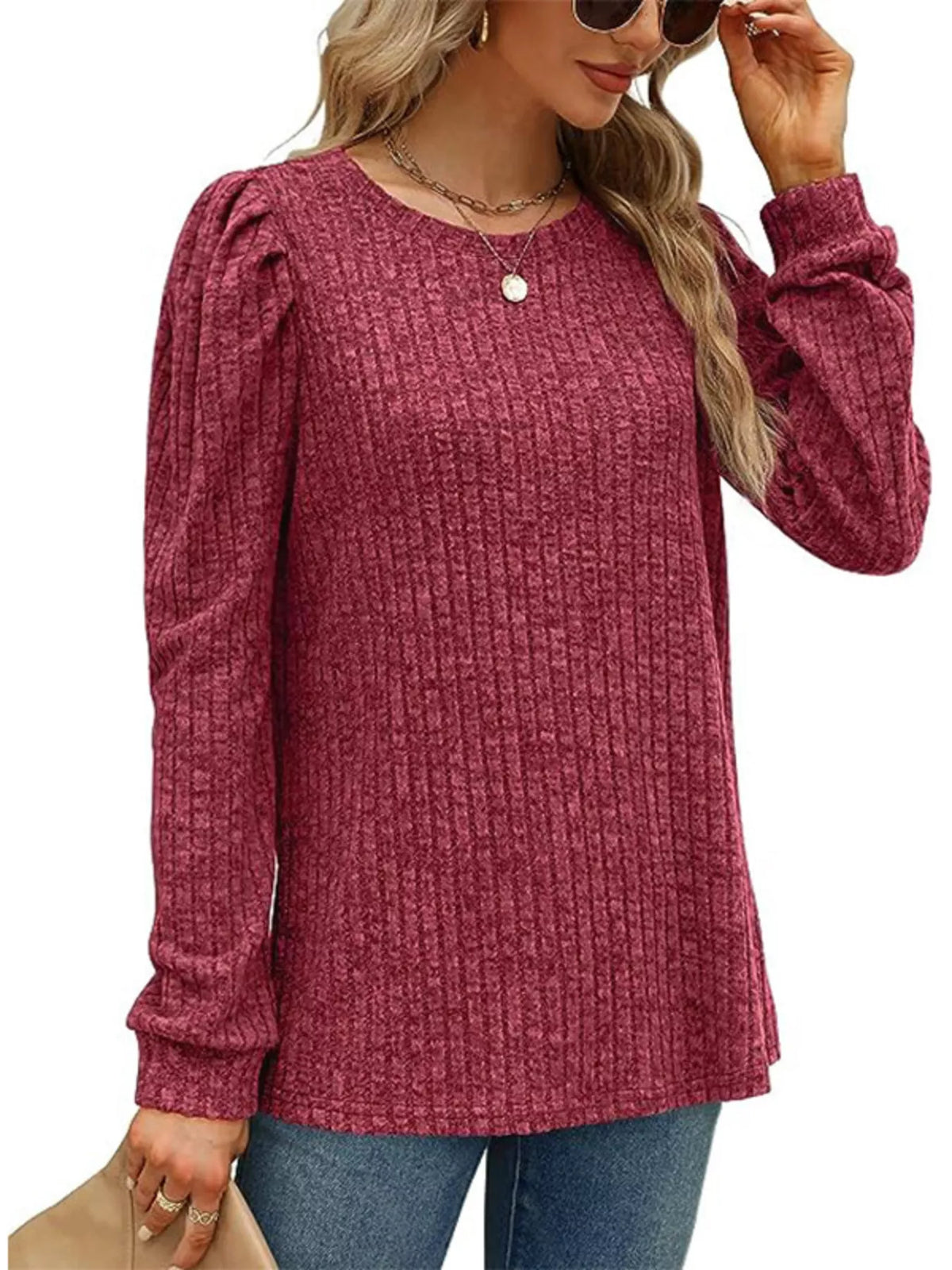 Ribbed Knit Top Puff Sleeves (3)