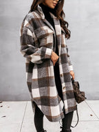Longline Plaid Button Up Coat (7)