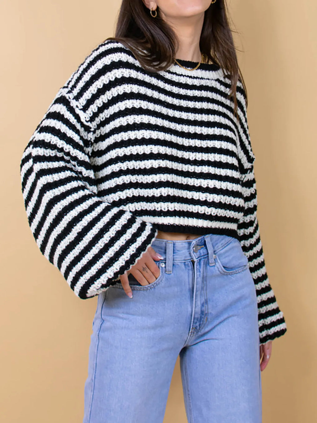 Oversized Striped Drop Shoulder Sweater (2)