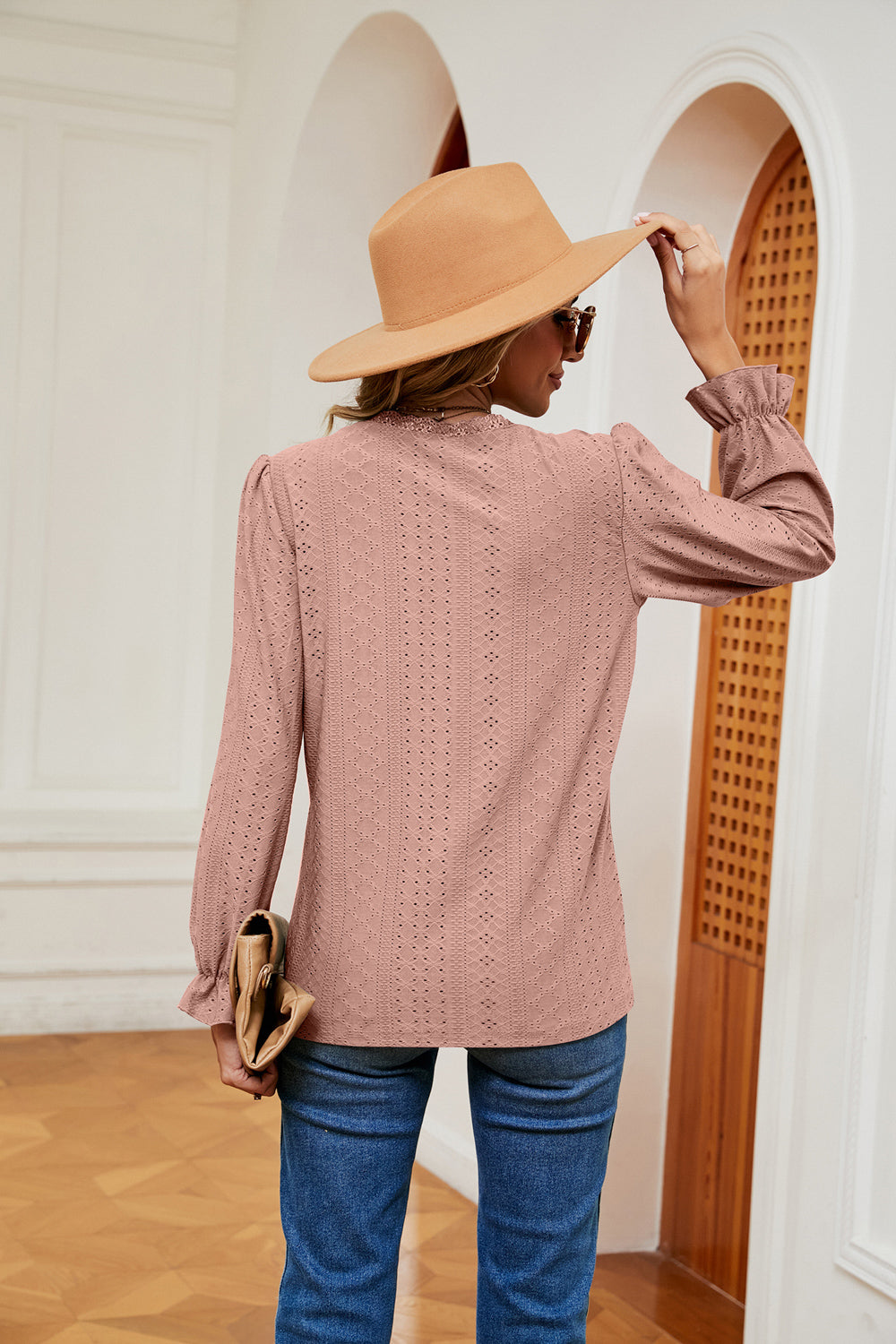 V-neck Flounce Sleeve Blouse (18)