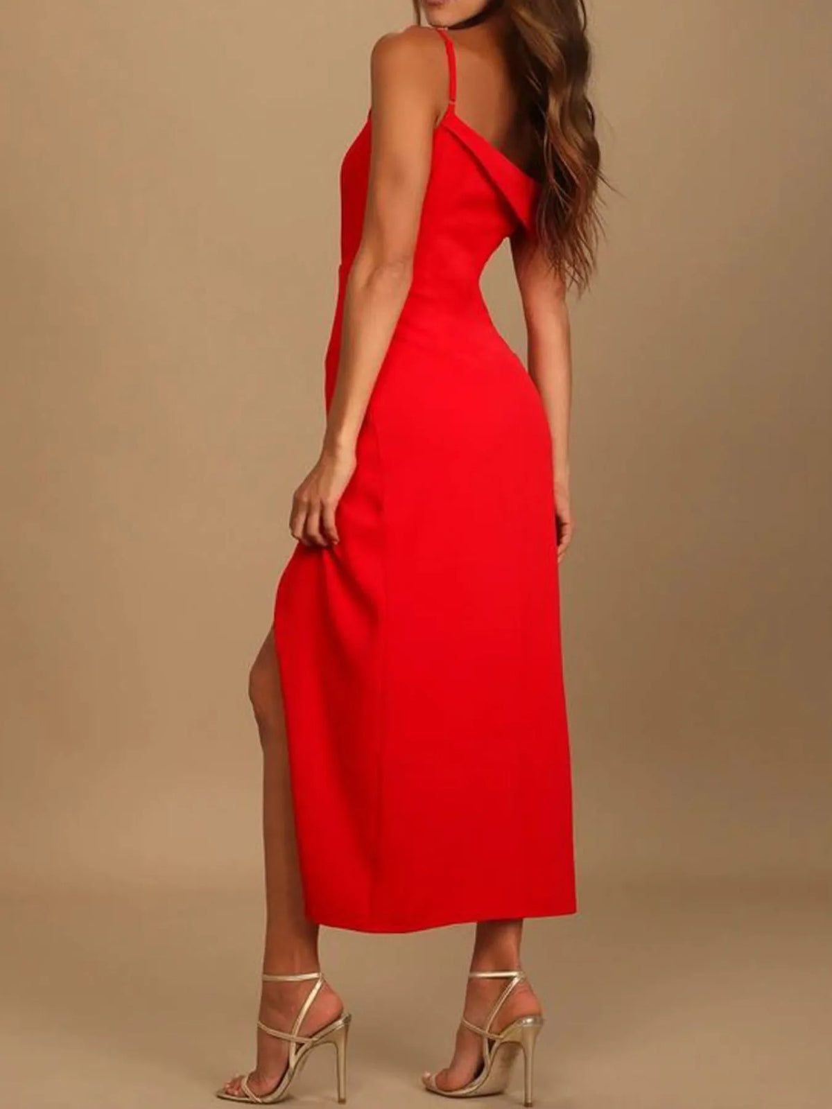 Split Asymmetrical Neck Midi Dress (7)