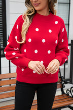 Woven Right Polka Dot Round Neck Dropped Shoulder Sweater (14)
