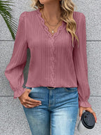 V-neck Lace Detail Flounce Sleeve Blouse (9)