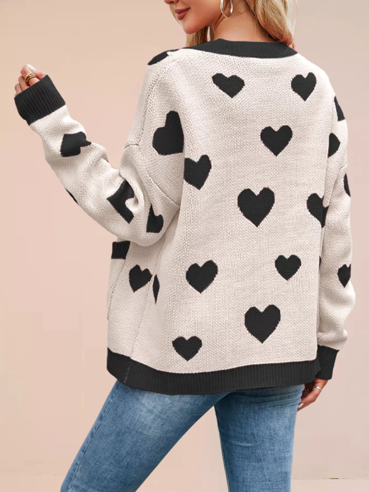 Heart Pattern Button-up Knit Cardigan (21)