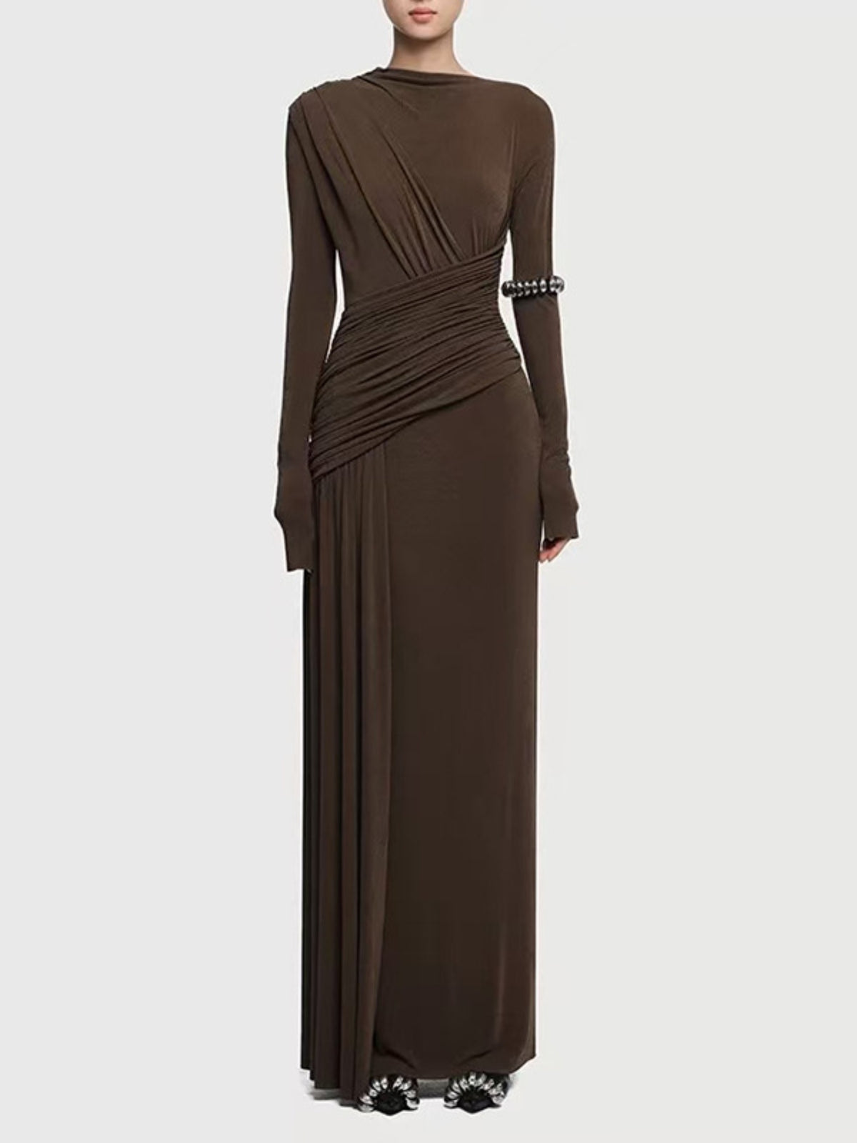 Ruched Long Sleeve Maxi Dress