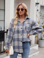 Pocketed Plaid Collared Neck Long Sleeve Shirt (11)