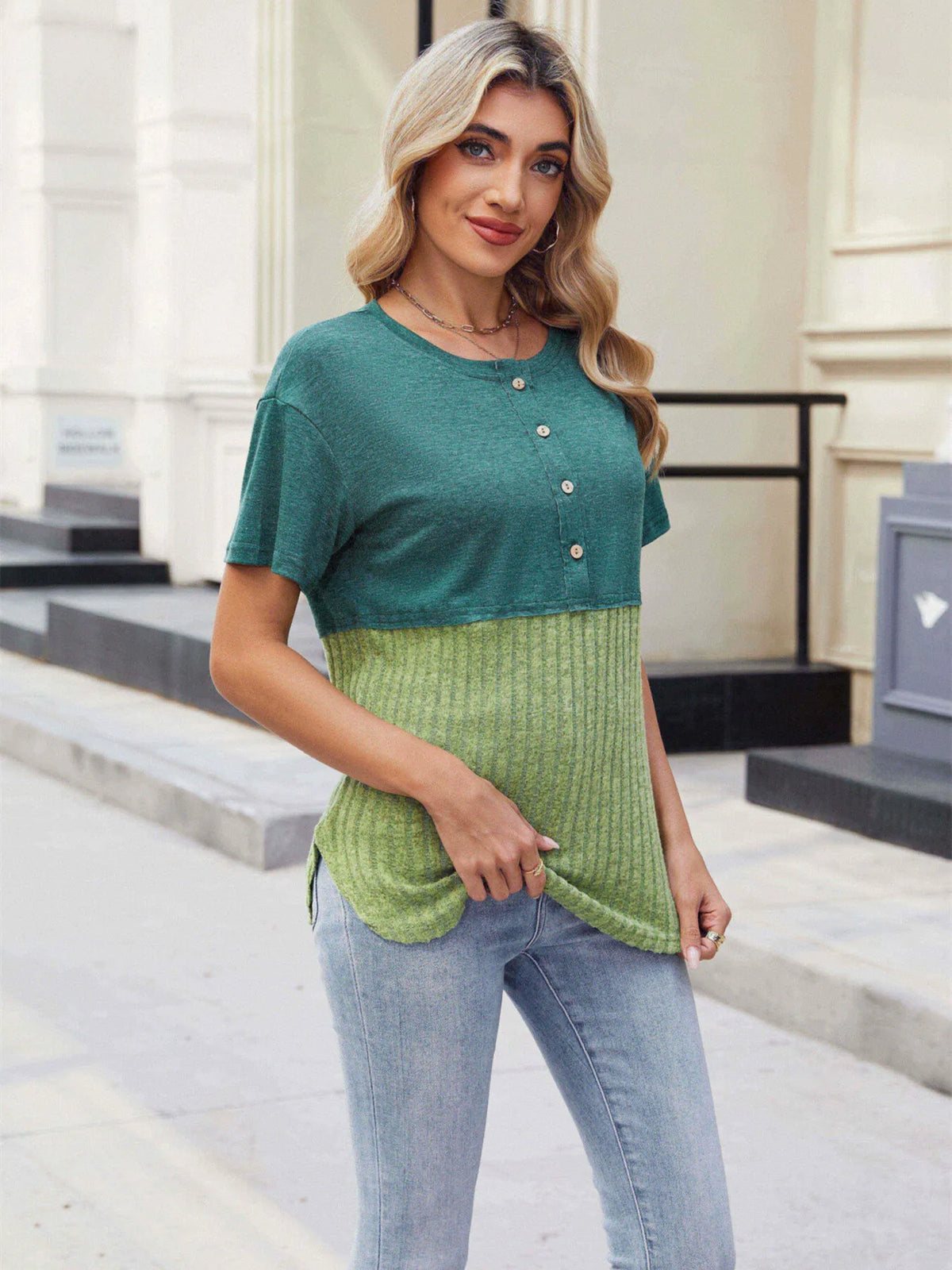 Two-tone Short Sleeve Top (4)