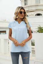 Swiss Dot Notched Neck Short Sleeve Top (8)