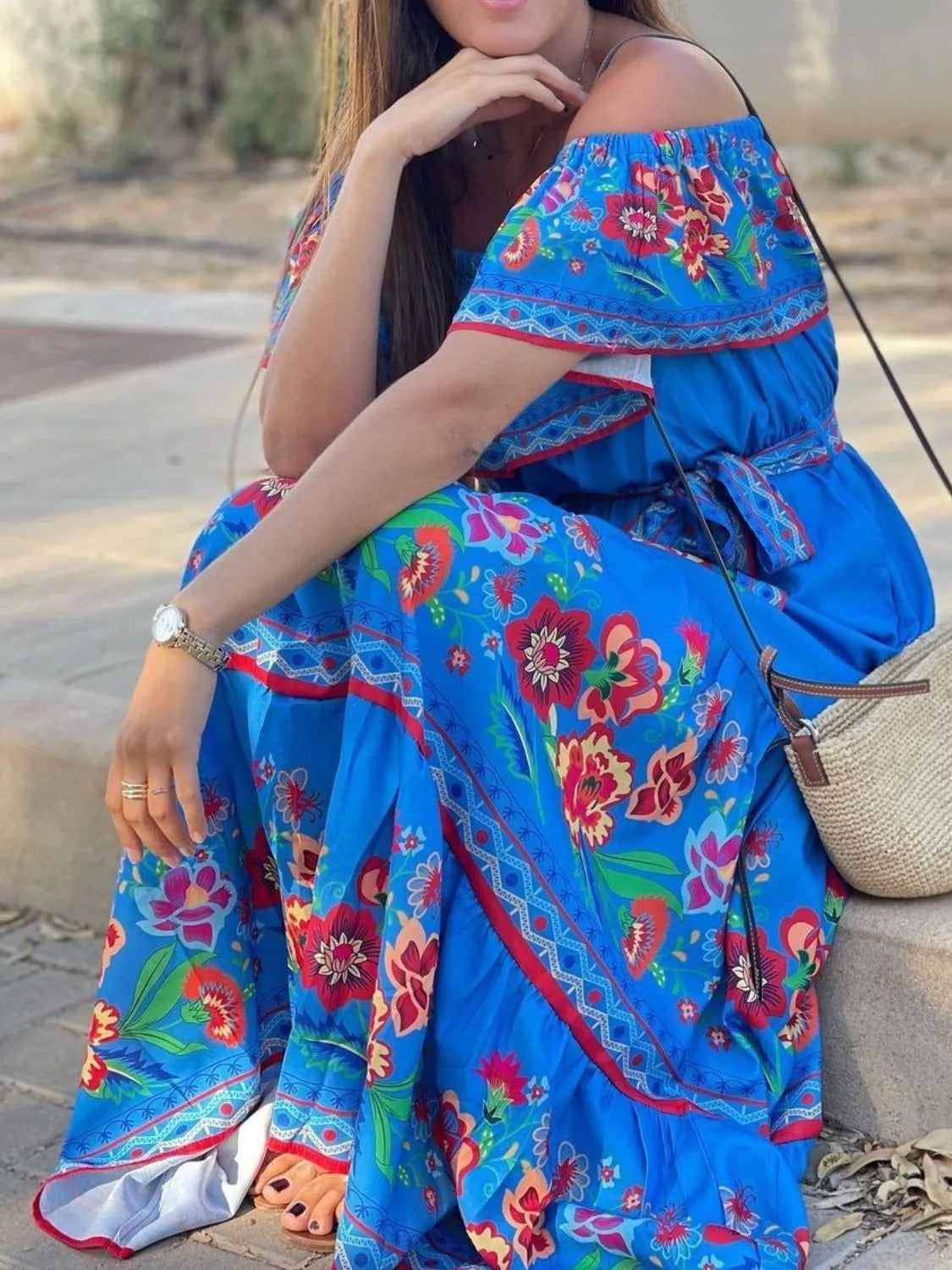 Floral Off Shoulder Ruffle Maxi Dress (20)