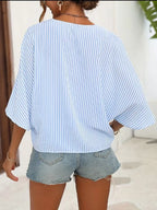 V-neck Striped Batwing Sleeve Casual Blouse (6)