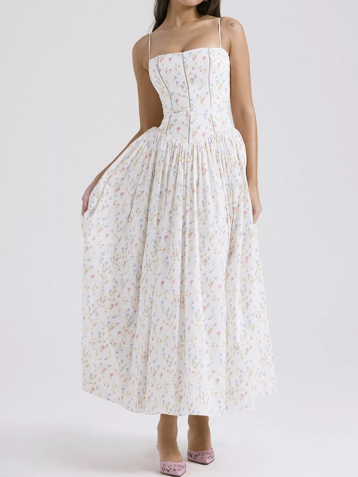 Floral Spaghetti Straps Midi Dress (16)