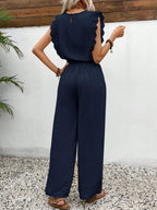 Lace Trim Round Neck Top Pants Set (29)
