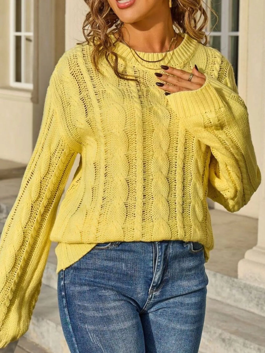 Cable Knit Long Sleeve Sweater (18)