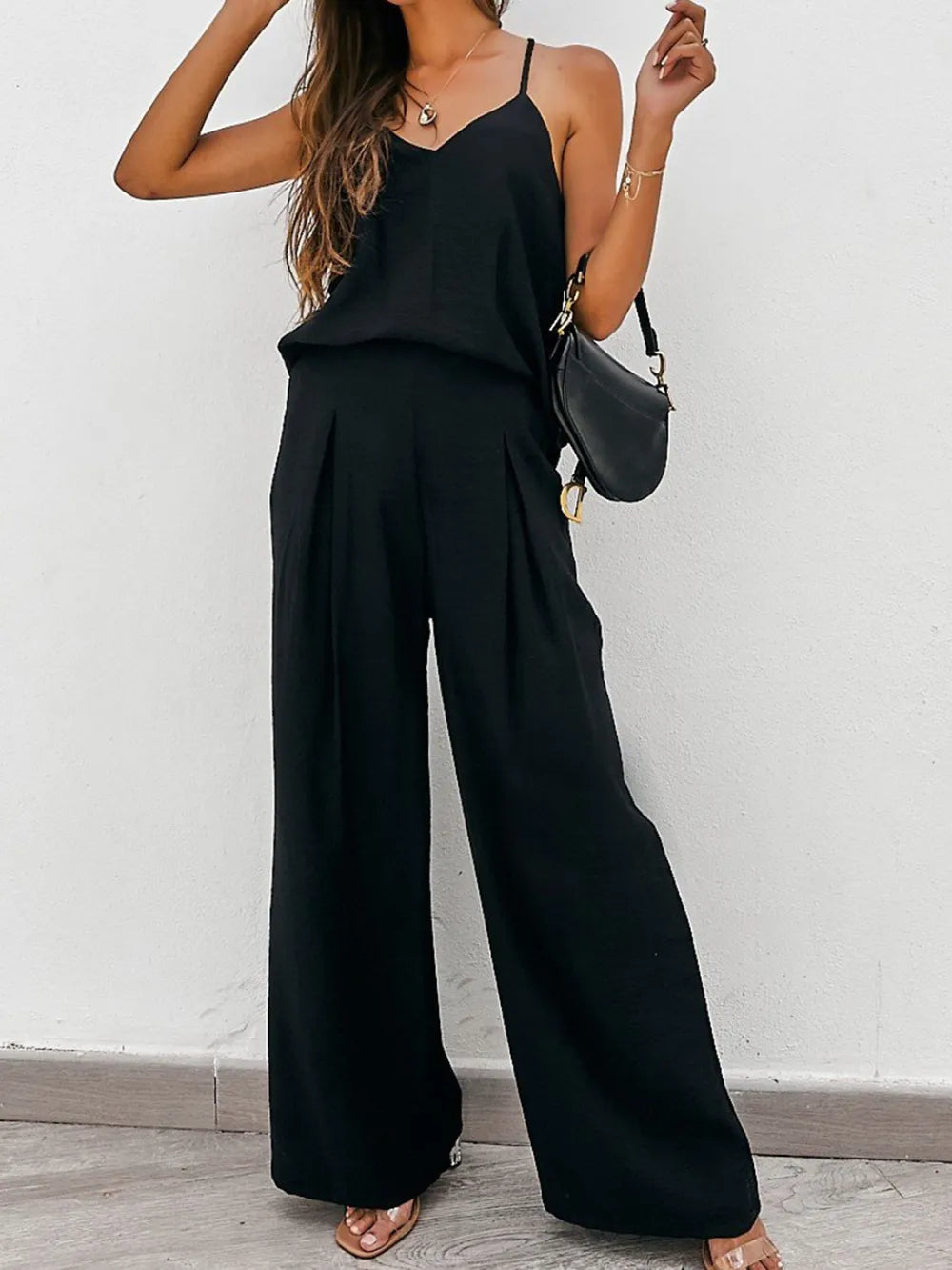 Spaghetti Strap Cami Wide Leg Pants Set (3)