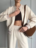 Zip Up Sweatshirt Wide-leg Pants Set (4)