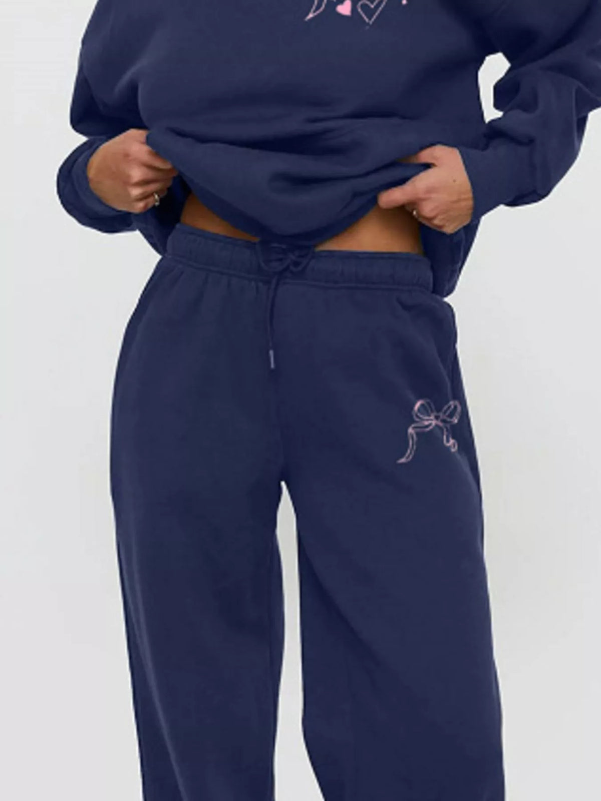 Bow Heart Dropped Shoulder Hoodie Pants Set (6)