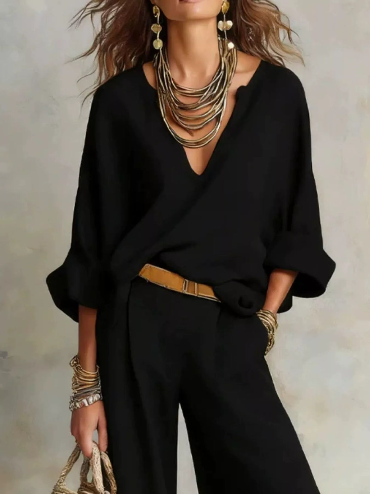 Full Size Loose Fit Top Wide-leg Pants Set Plus (6)