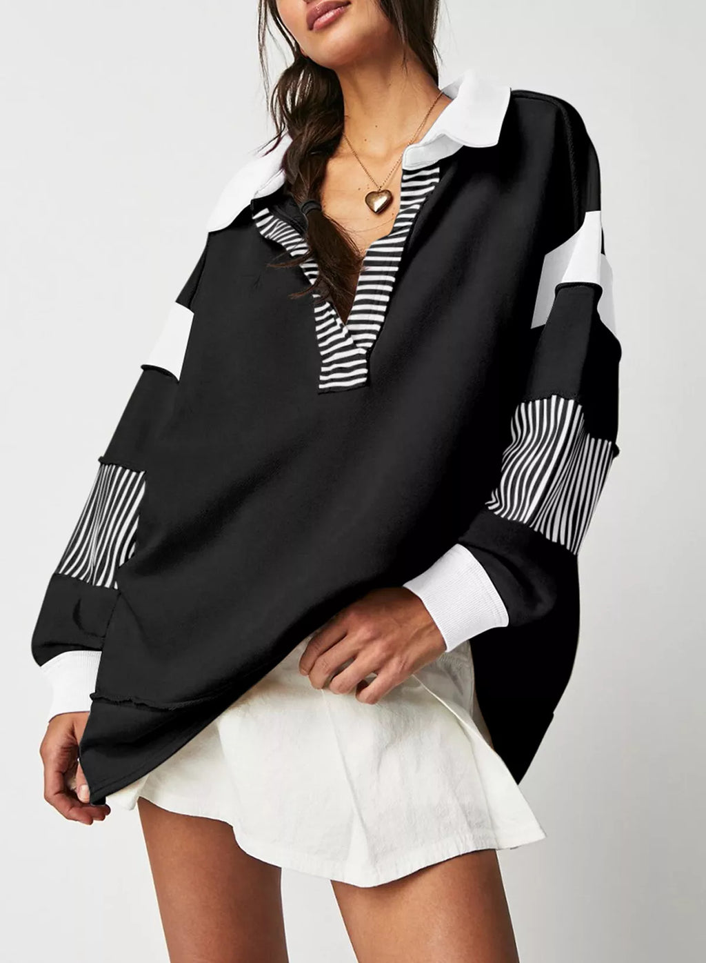 Block Striped Johnny Collar Sweatshirt (23)