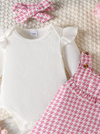 Children's Ruffled Trim Bodysuit Dress Set Headband (2)