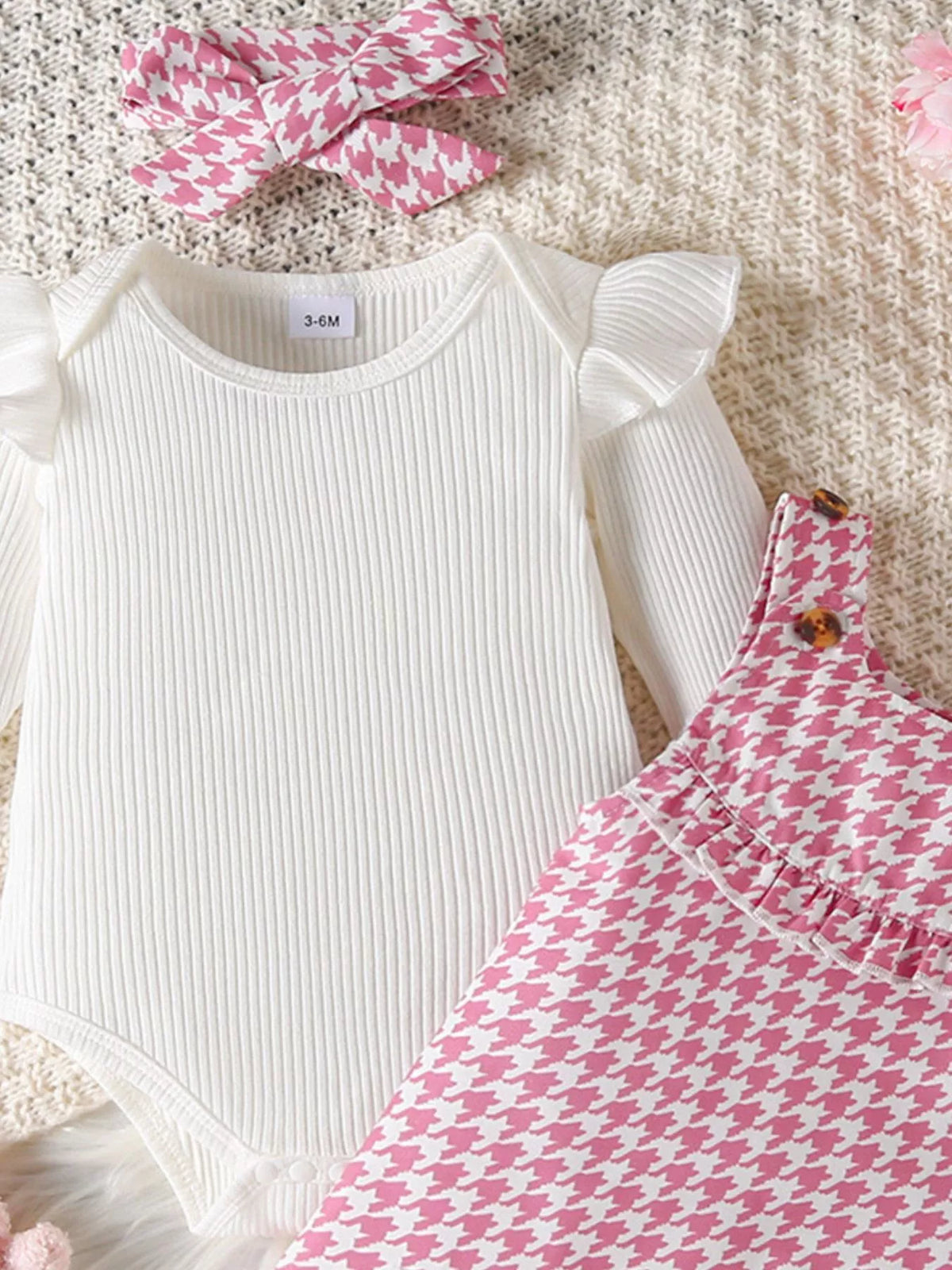 Children's Ruffled Trim Bodysuit Dress Set Headband (2)