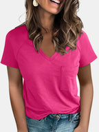 Pocketed V-neck Short Sleeve T-shirt (18)