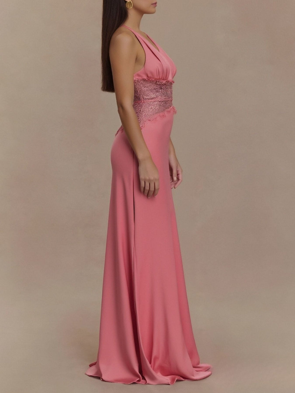 Halter Neck Lace Trimmed Maxi Dress (2)