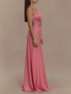 Halter Neck Lace Trimmed Maxi Dress (2)