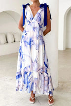 Printed V-neck Tie Shoulder Midi Cami Dress (23)