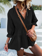 Ruffled Notched Three-quarter Sleeve Blouse (5)