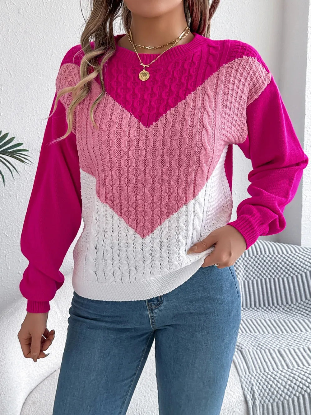 Contrast Round Neck Long Sleeve Sweater (17)