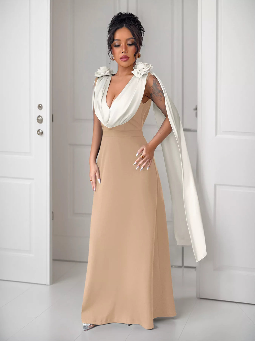 Floral Applique Two Tone Maxi Dress (17)
