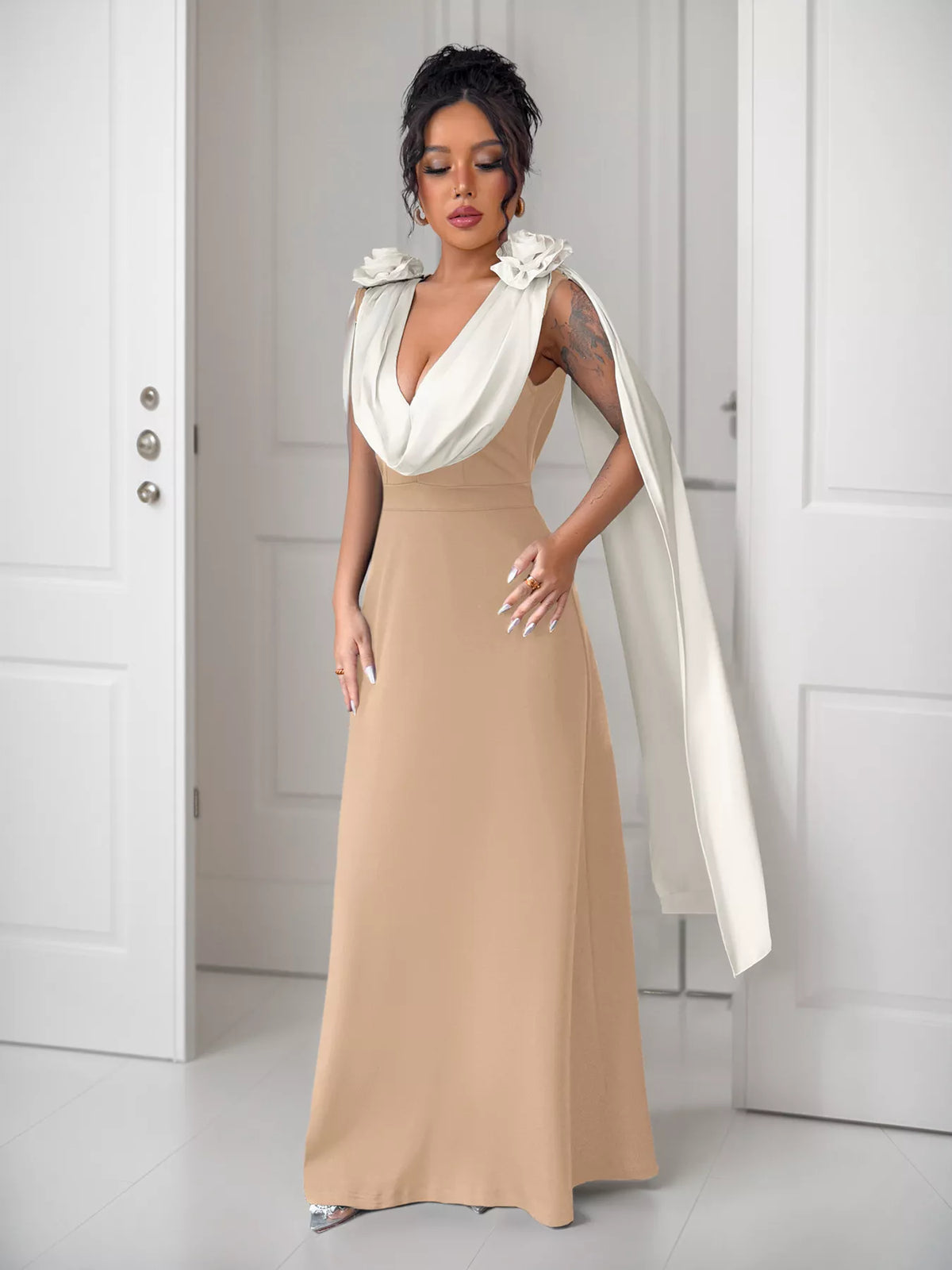 Floral Applique Two Tone Maxi Dress (17)