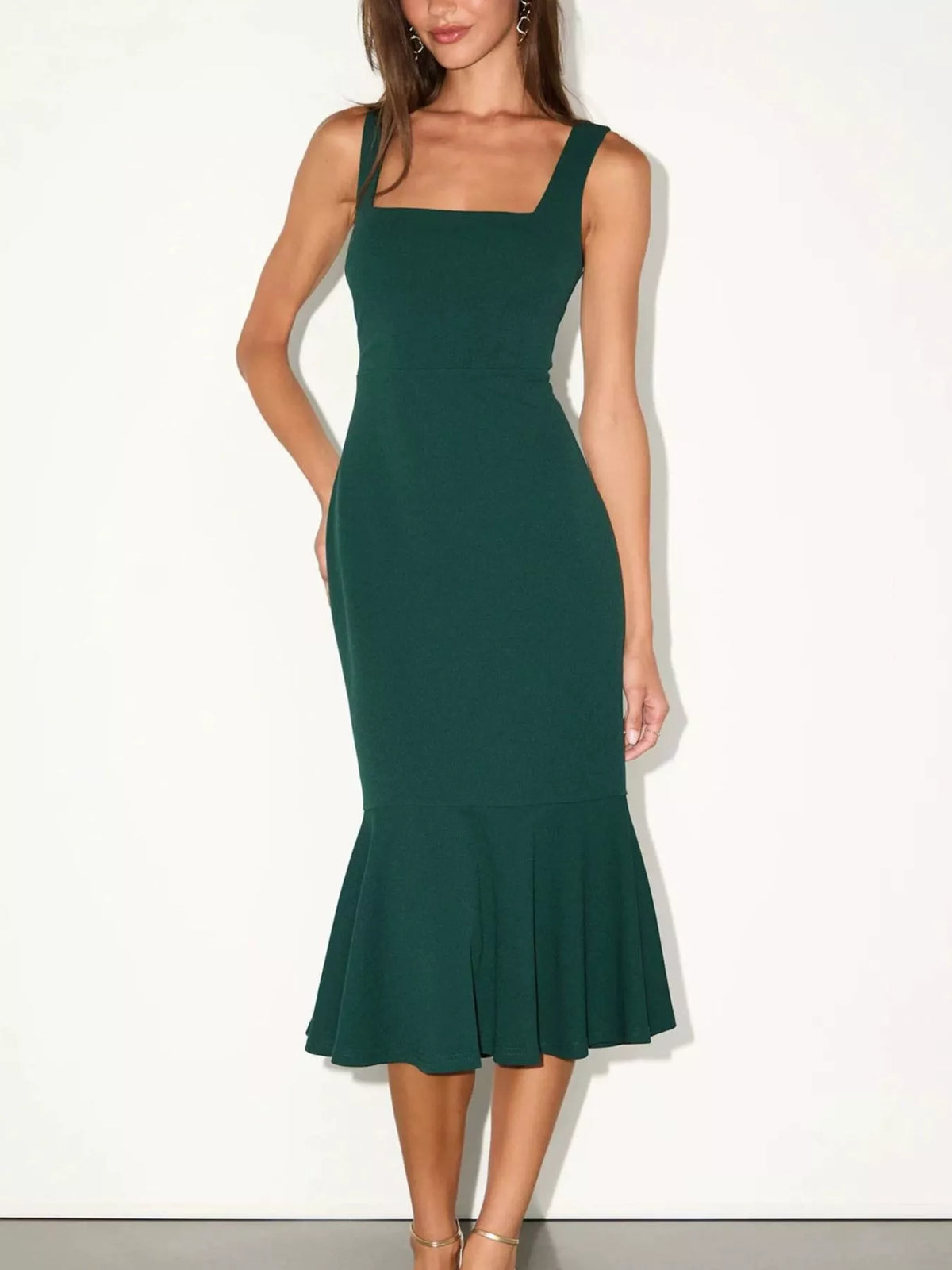 Sleeveless Square Neck Mermaid Midi Dress (7)