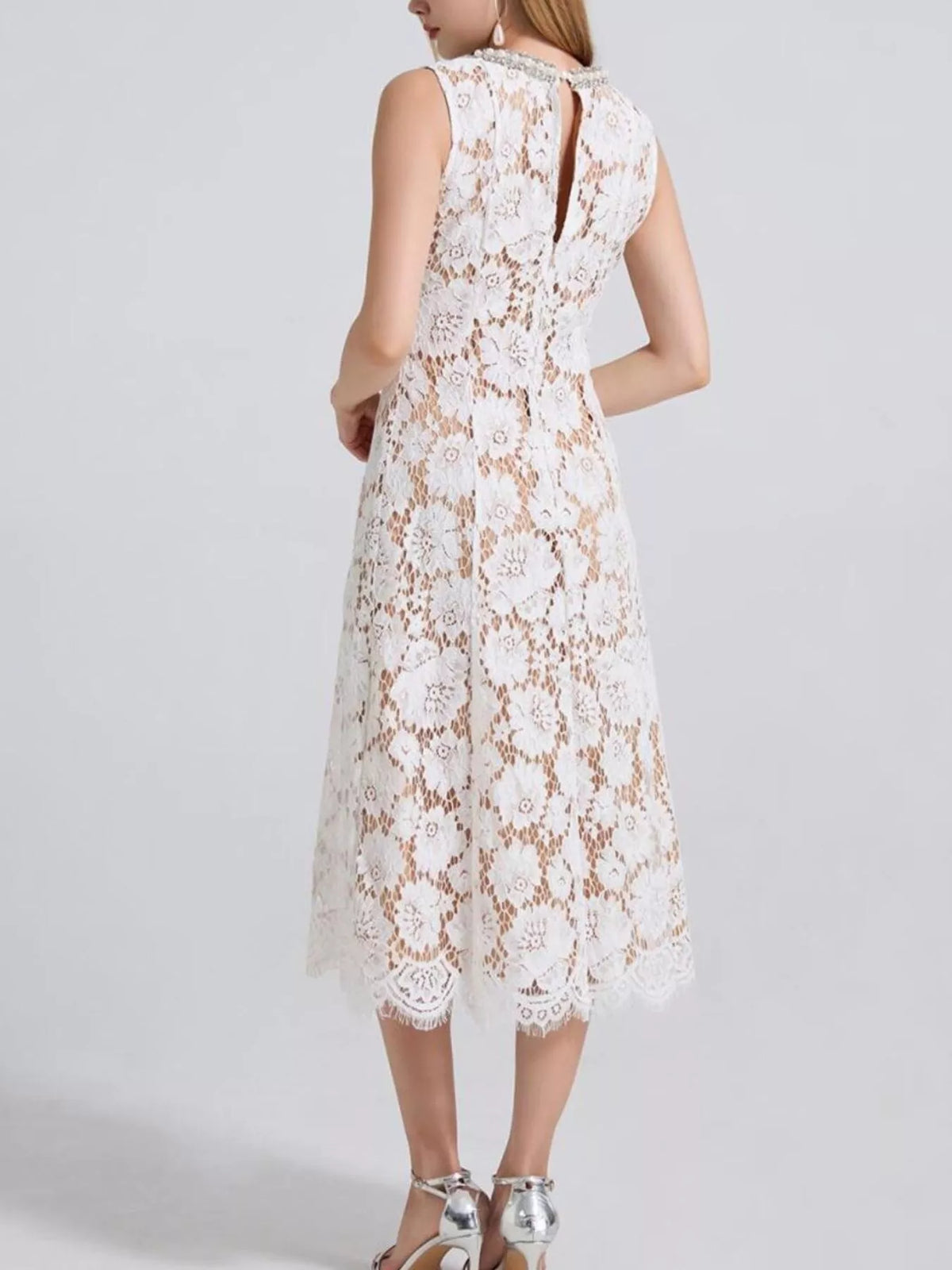 Pearl Neckline Sleeveless Lace Dress (6)