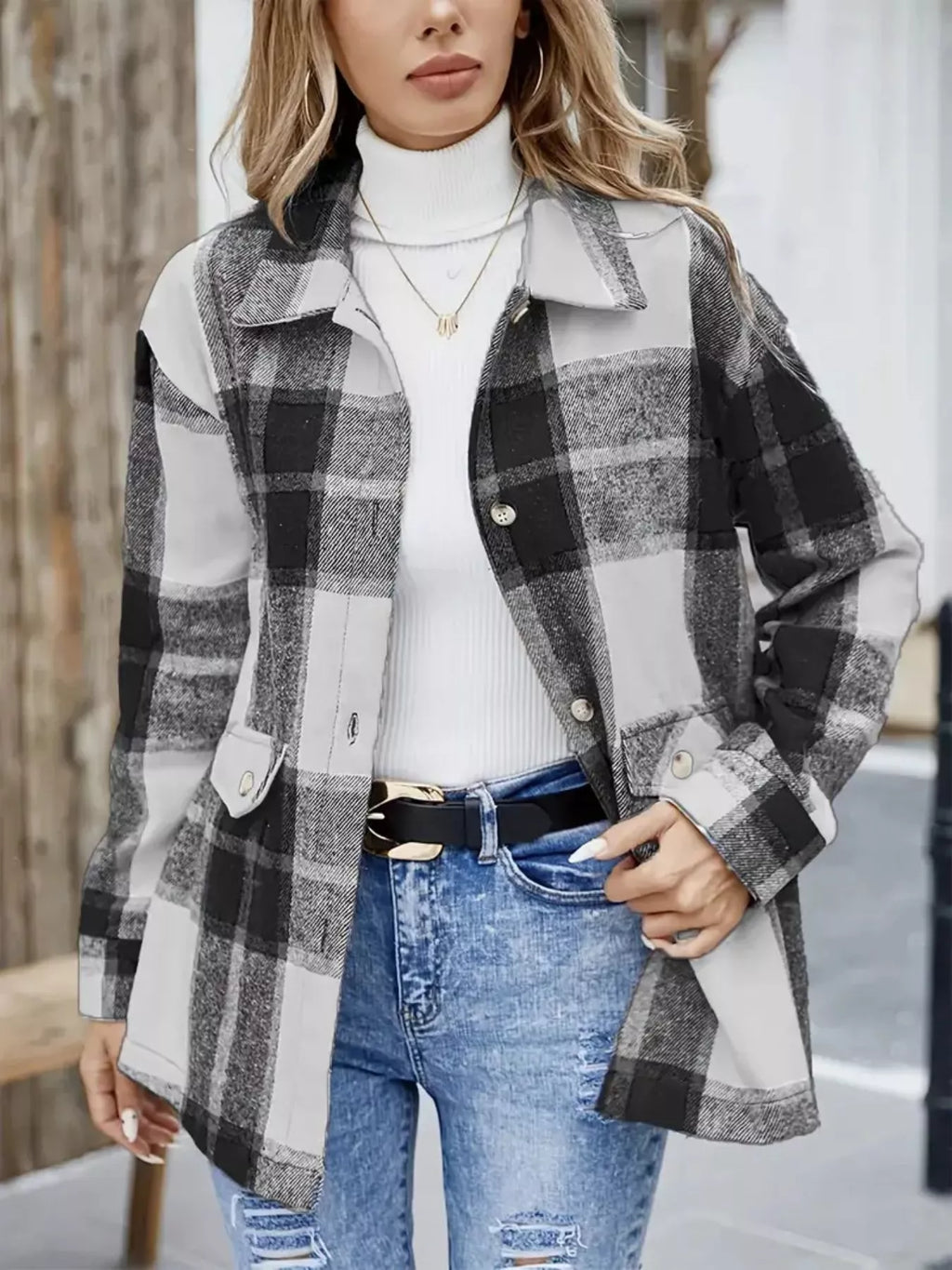 Plaid Button-up Long Sleeve Shacket (9)
