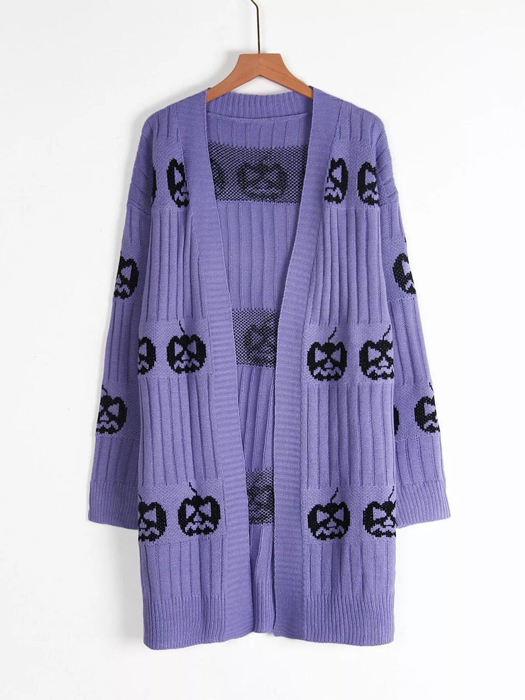 Halloween Pumpkin Open Front Knit Cardigan (13)