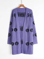 Halloween Pumpkin Open Front Knit Cardigan (13)