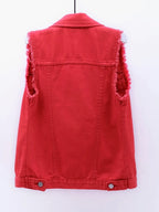 Full Size Button Down Raw Hem Sleeveless Denim Jacket Plus (10)