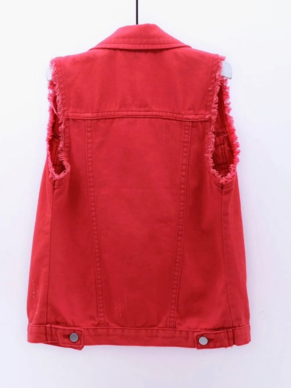 Full Size Button Down Raw Hem Sleeveless Denim Jacket Plus (10)