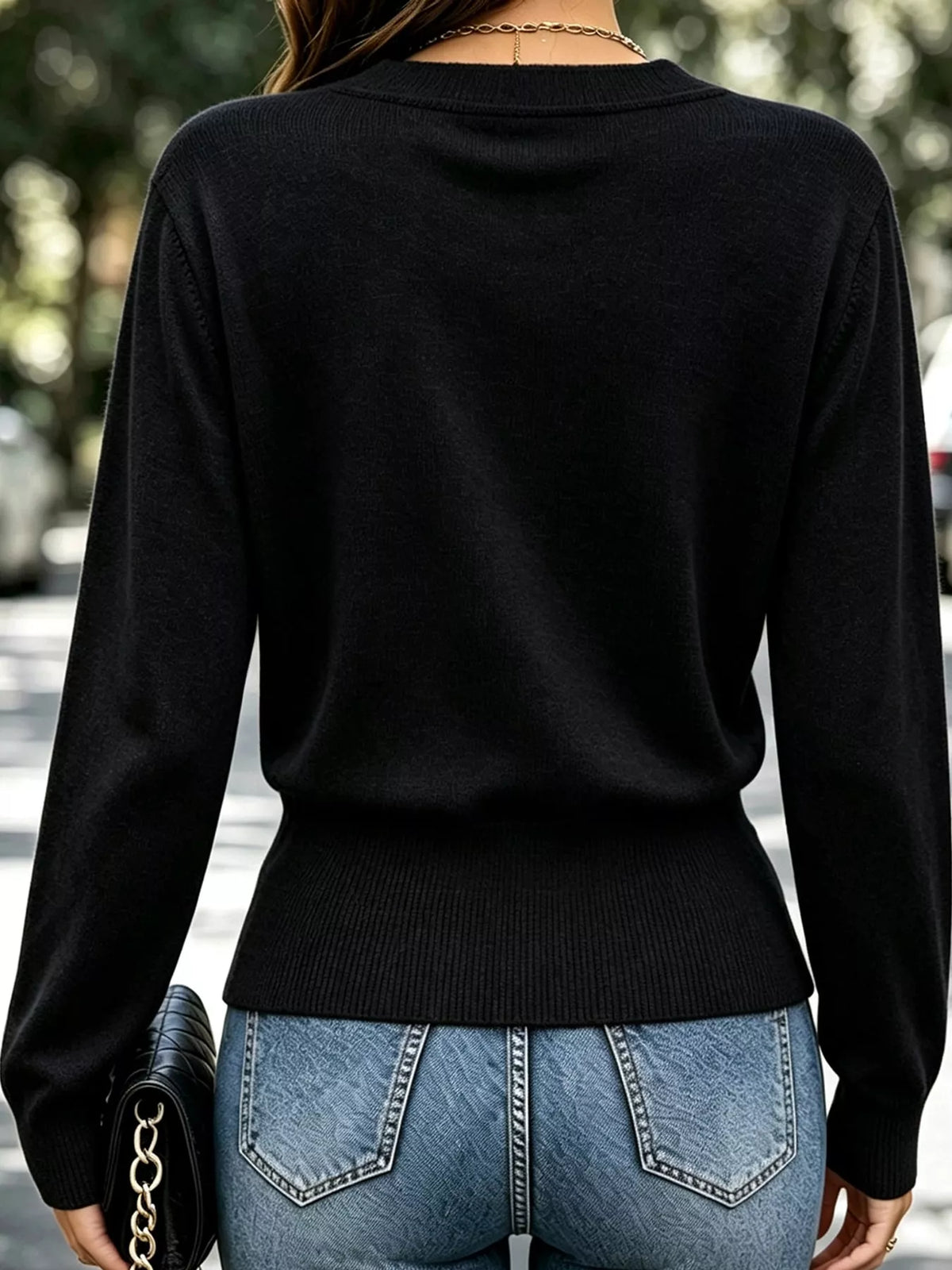 Surplice Elastic Waist Long Sleeve Knit Top (26)