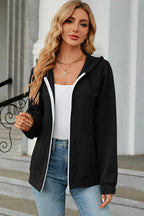 Drawstring Zip Up Long Sleeve Hoodie (8)