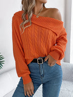 Cable-knit One Shoulder Long Sleeve Sweater (9)