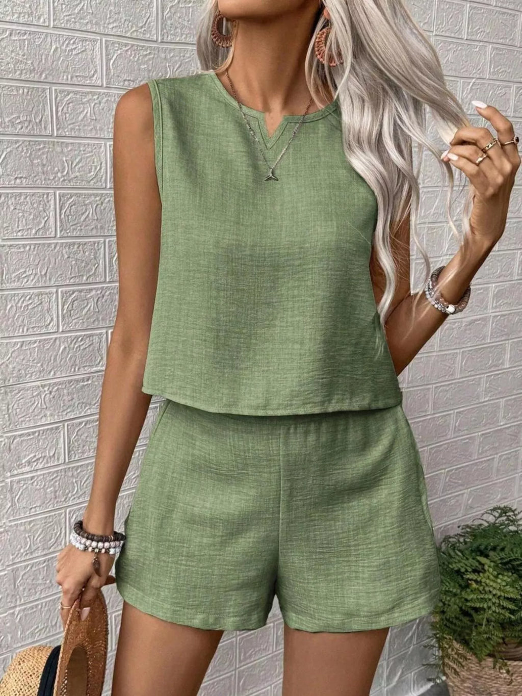 Sleeveless Top Shorts Casual Set (20)