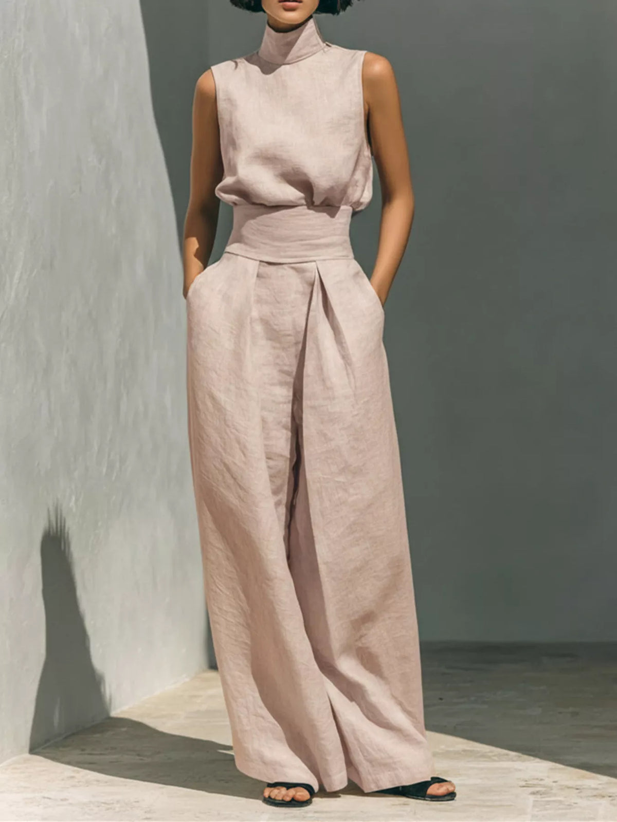 Full Size Sleeveless Wide-leg Jumpsuit Smocked Waist Plus (9)