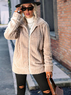 Zip-up Collared Ribbed Jacket