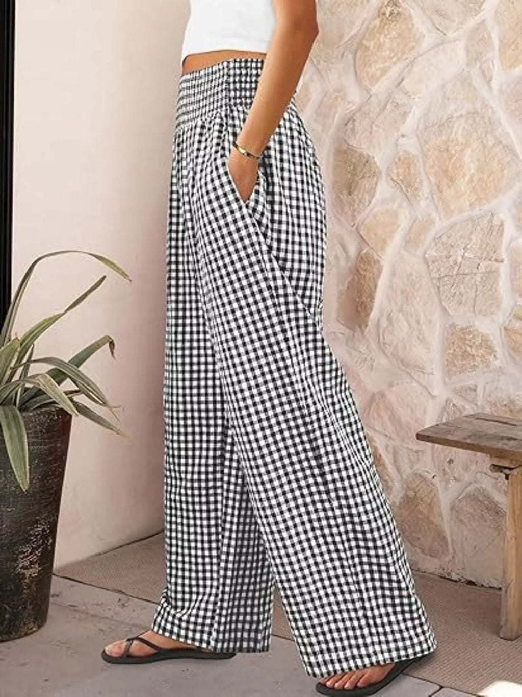 Gingham Wide-leg Pants (3)