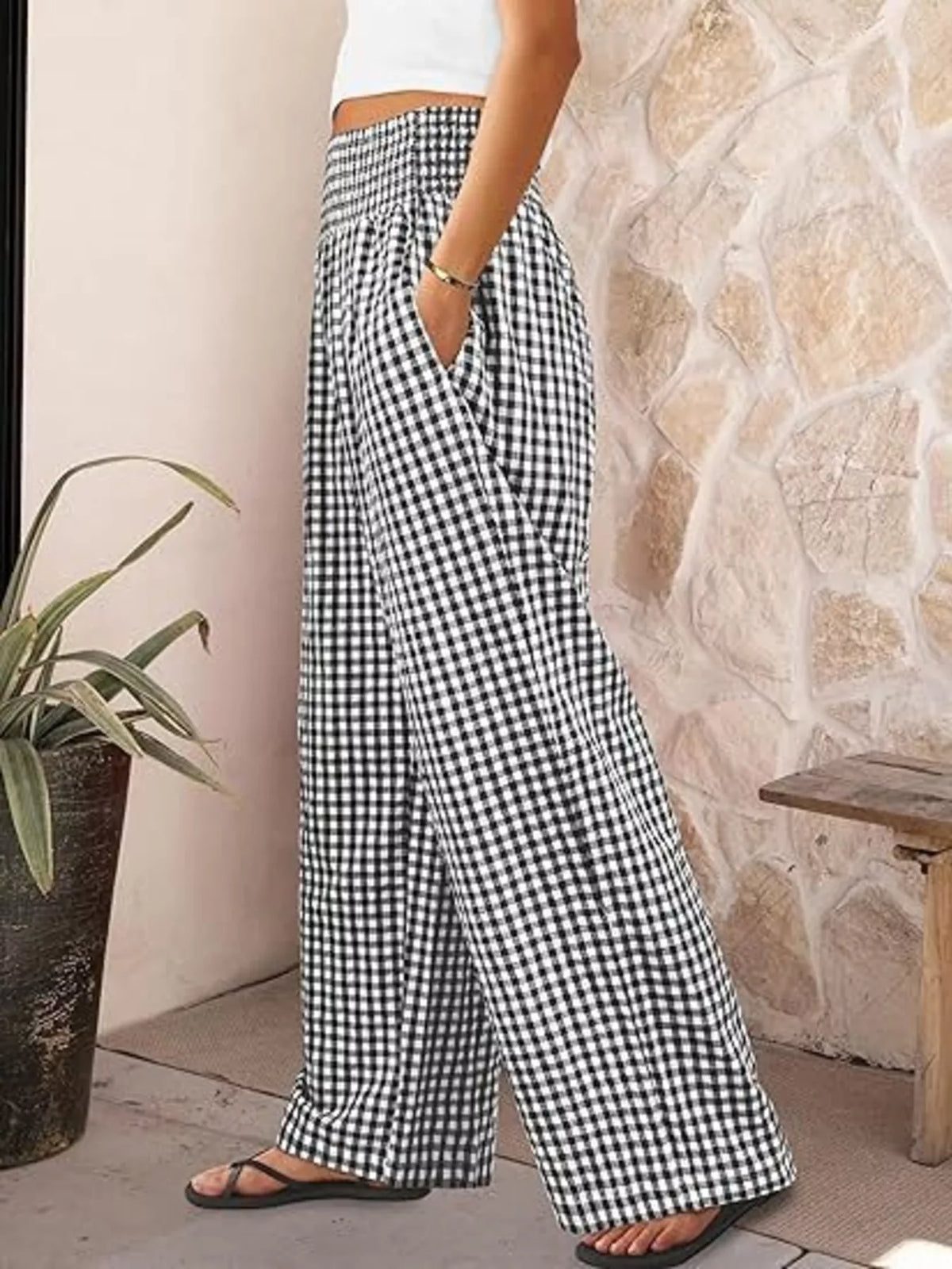 Gingham Wide-leg Pants (3)