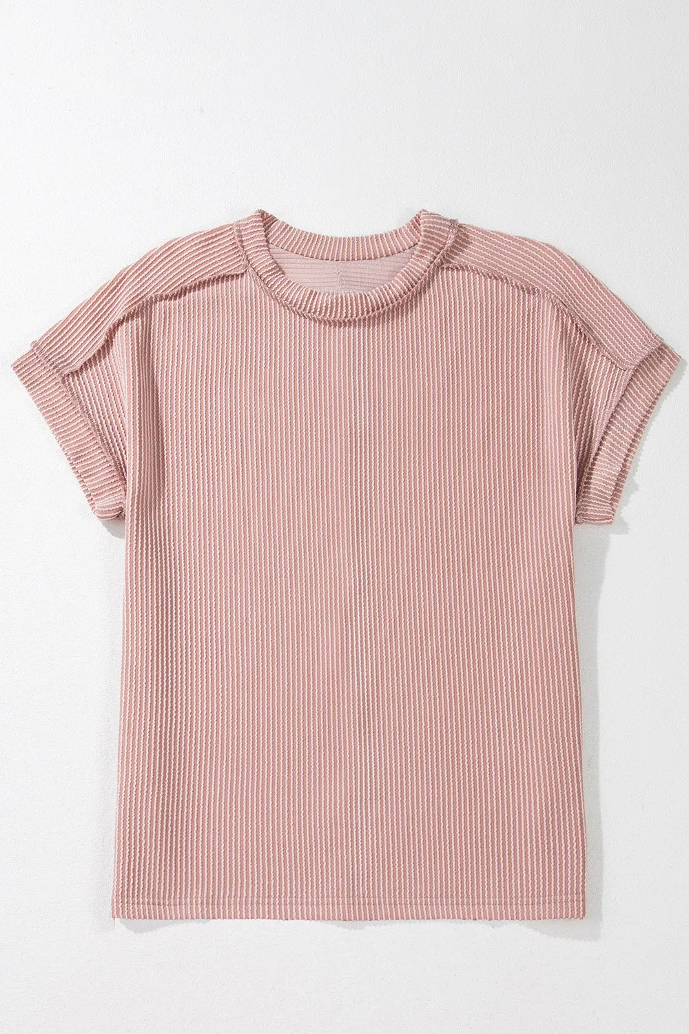 Casual Ribbed Short Sleeve Round Neck T-shirt (27)