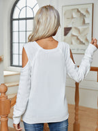 Decorative Button Cold-shoulder Sweater (6)